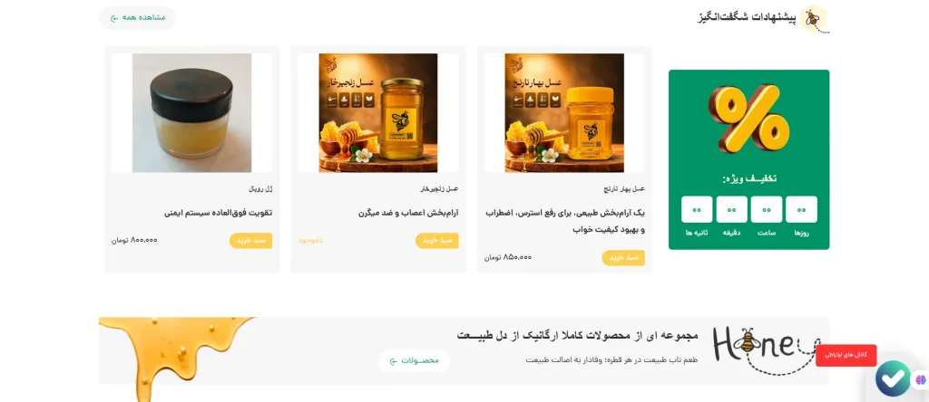 اسکرین‌شات بخش‌های مختلف طراحی سایت عسل آپیس طلایی - تصویر شماره 2